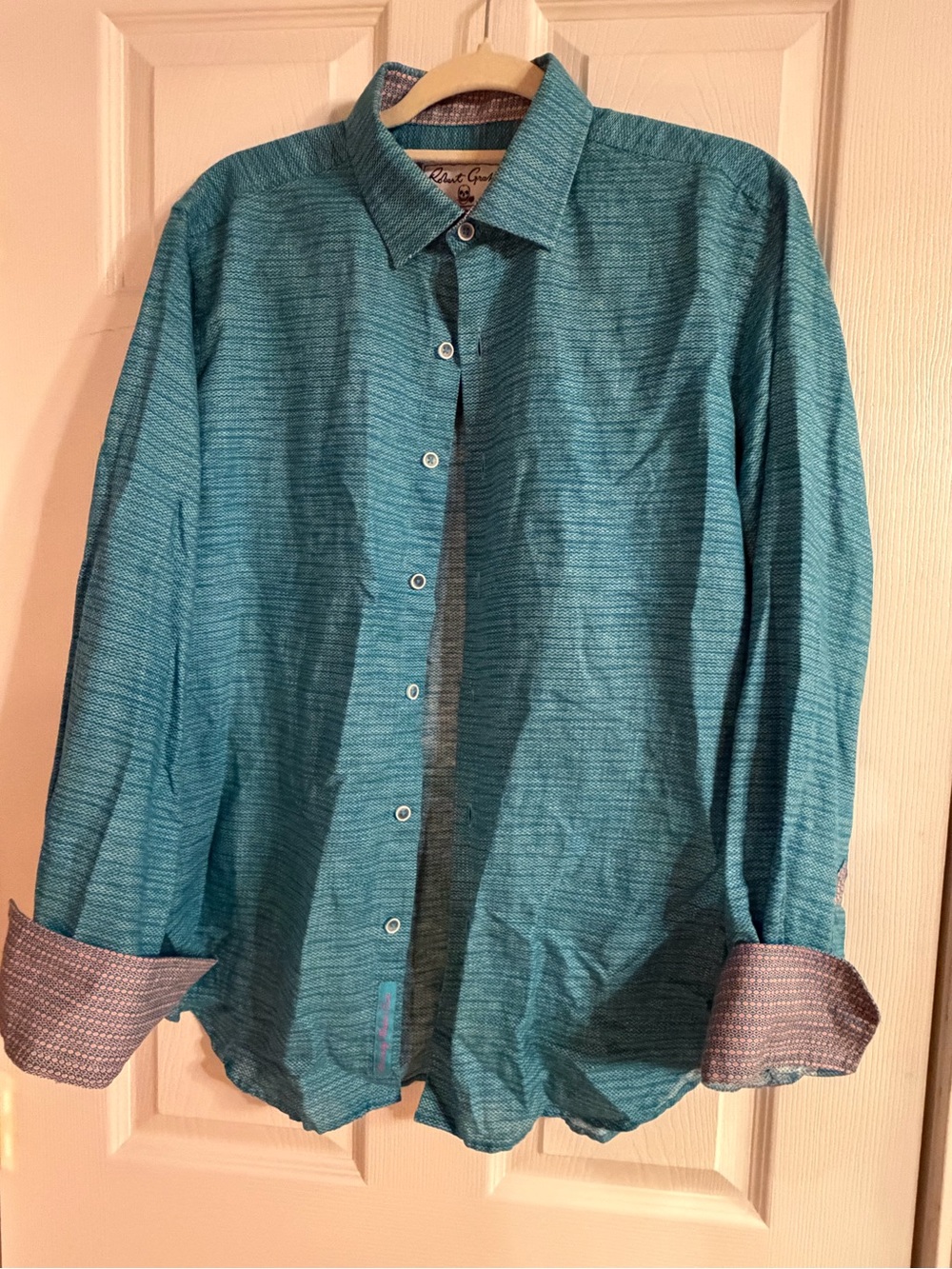 Robert Graham Men's Teal Geometric Button-Up Shirt Long Sleeve Size LRG